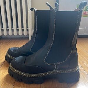 GANNI Mid-Calf Cleated Chelsea Boots